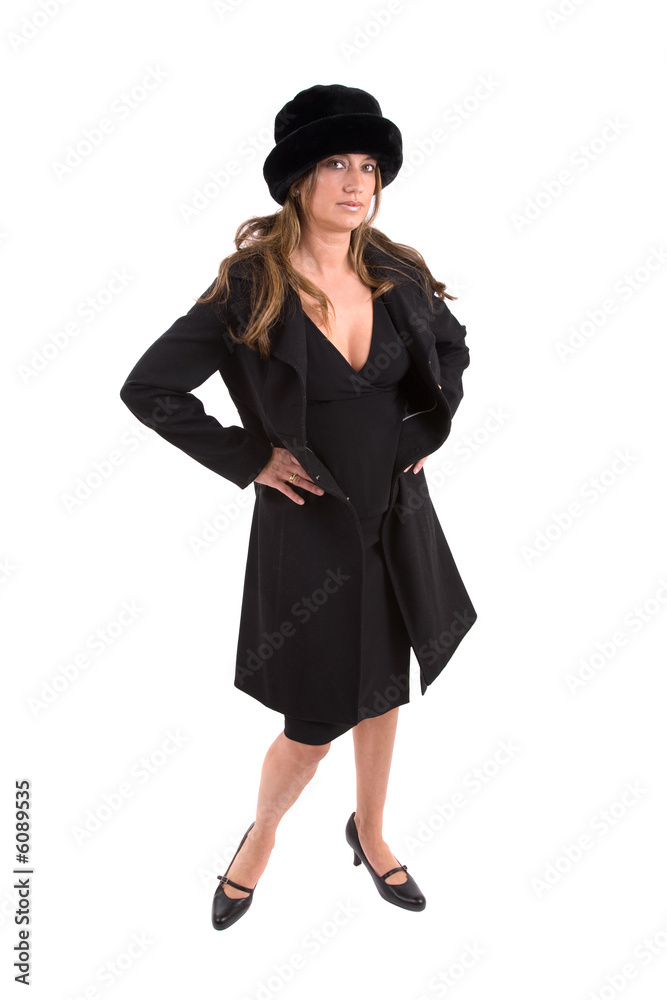 Beautiful mature woman with coat and hat on