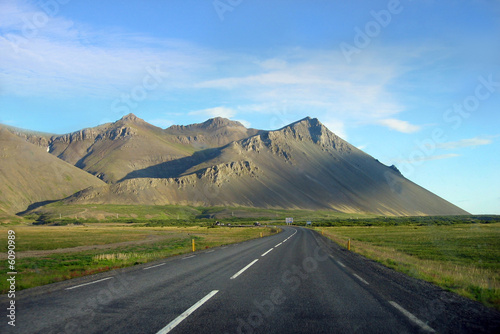 Volcanic mountains and road