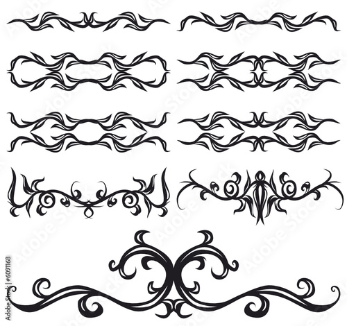 Decorative set I b&w. 8 black floral elements.