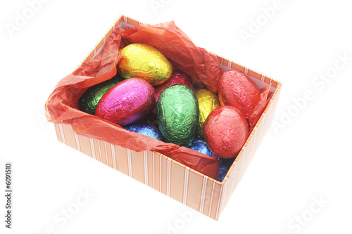 Easter Eggs in Gift Box on White Background