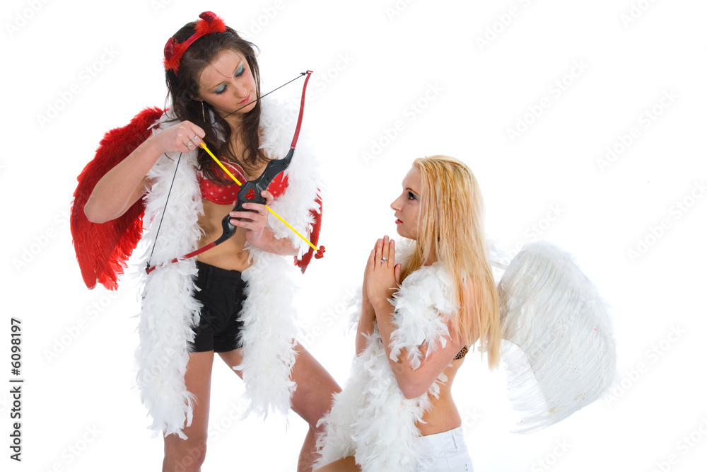 angel and devil over white background angel and devil over white background