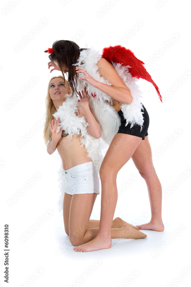 angel and devil over white background angel and devil over white background