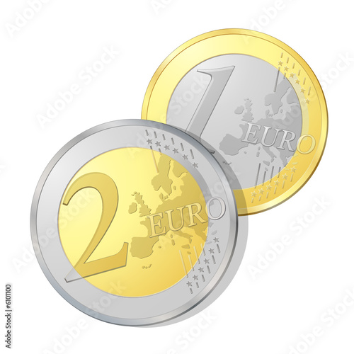 Pièces de un et deux euros, image vectorielle très détaillée