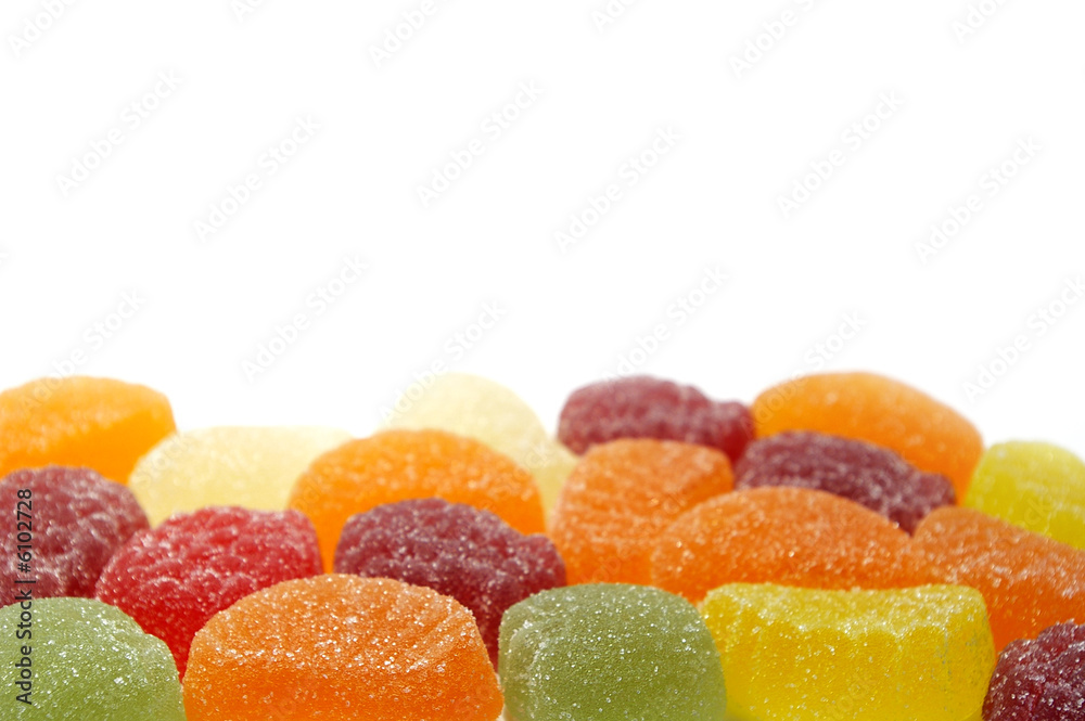 Sweet fruit color candy on white background Sweet fruit color candy on white background