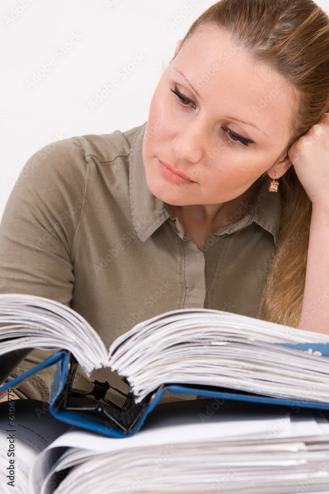 Confident business woman working with documents Confident business woman working with documents