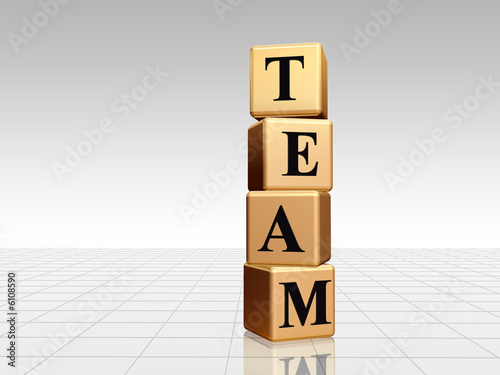 3d golden boxes with black letters with text team, reflection