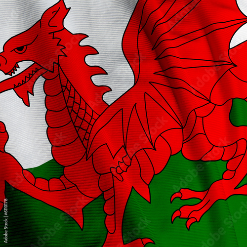 Close up of the Welsh flag, square image