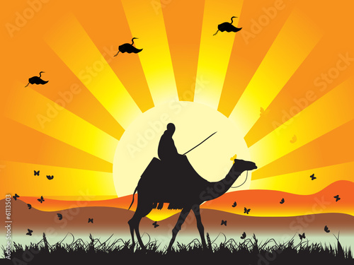 Silhouette of people, sunset in desert