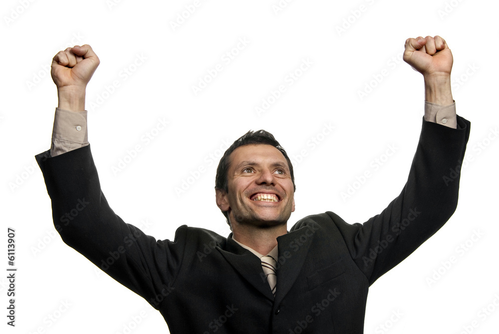 successful business man with arms isolated on white