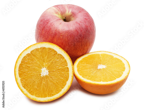 apple and orange isolated over white background