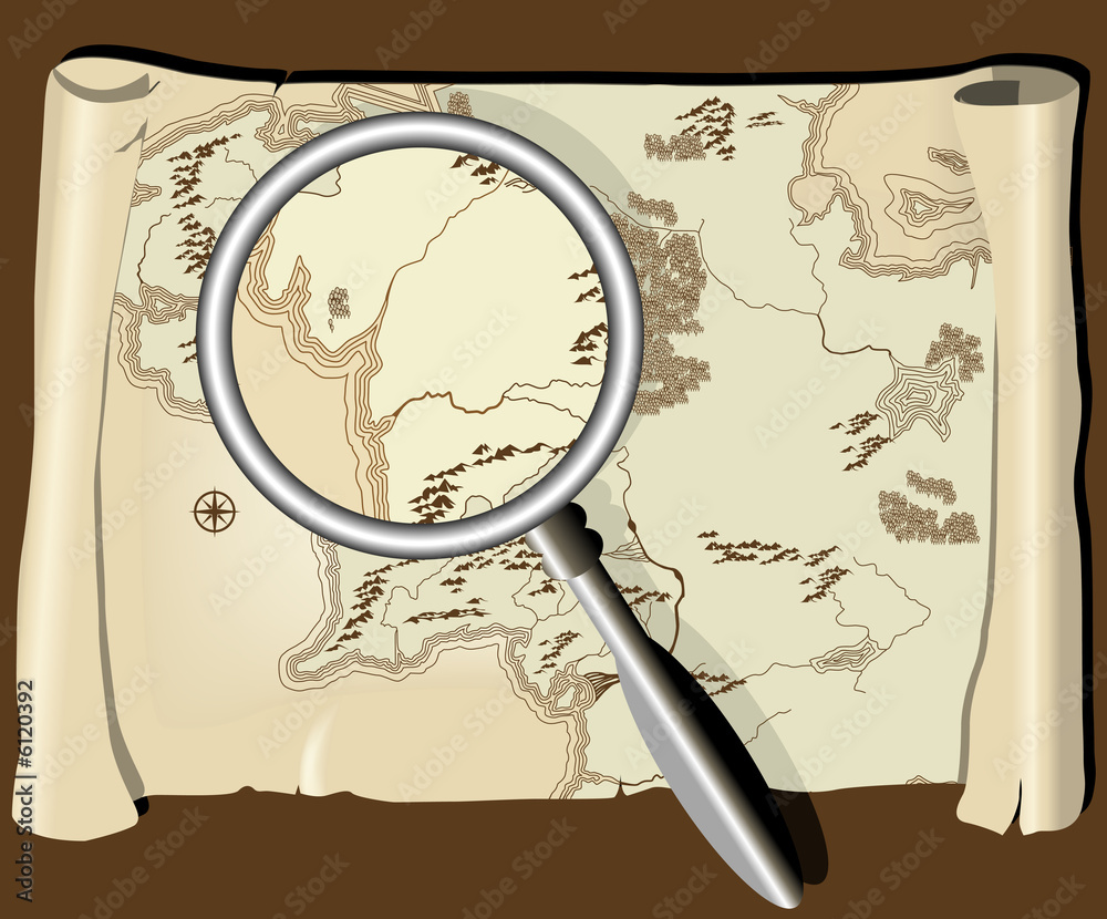 Old map with magnifier Stock Illustration | Adobe Stock