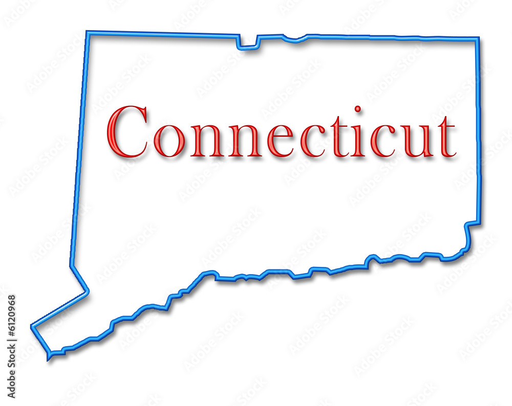 Connecticut Map Outlined in Neon Blue with Red Lettering Connecticut Map Outlined in Neon Blue with Red Lettering
