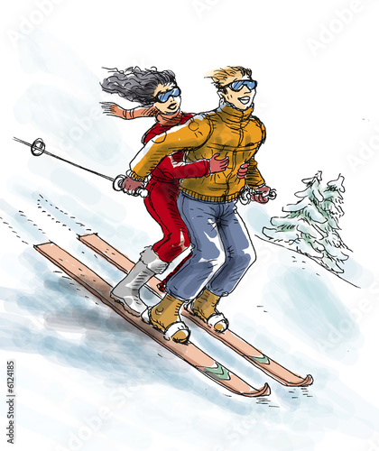 lovers skiing 