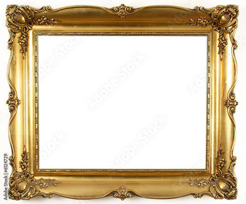 old antique gold frame over white background photo