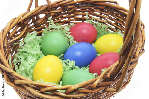 Easter Eggs in Basket with Green Shreddings