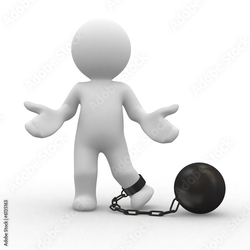 3d prisoner human with chain ball in food Fototapet
