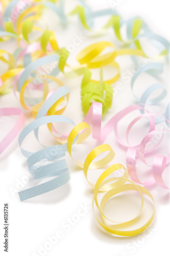 Colorful festive ribbons on a white background