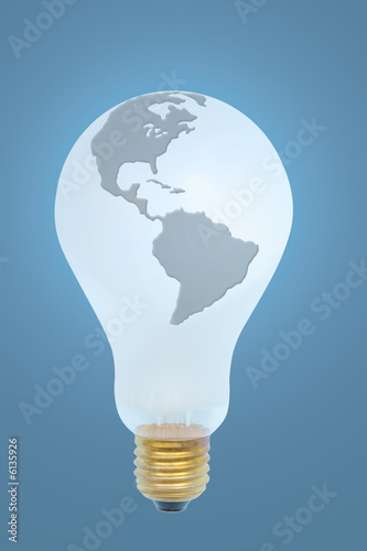 Glowing electric bulb with superimposed globe