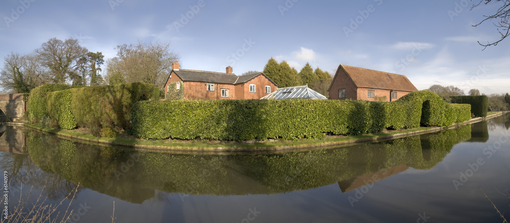 Houses next to canal or river.