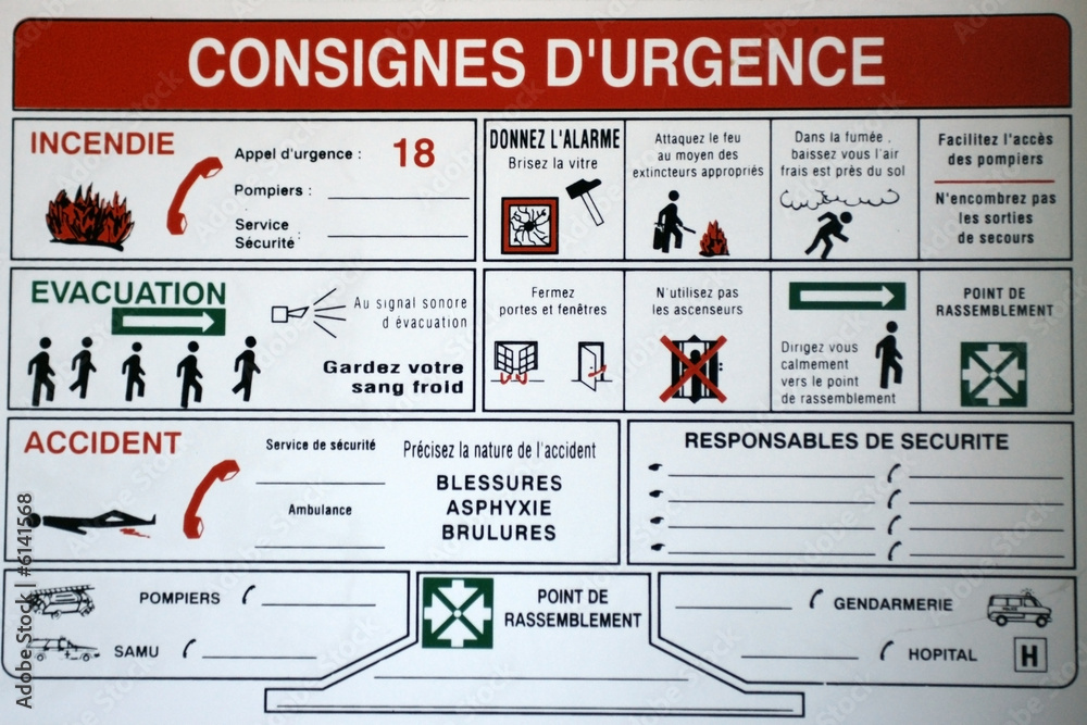 consignes d'urgence Stock Photo | Adobe Stock