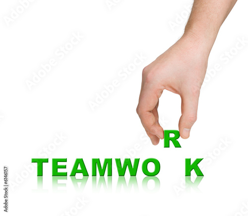 Hand and word Teamwork, business concept photo