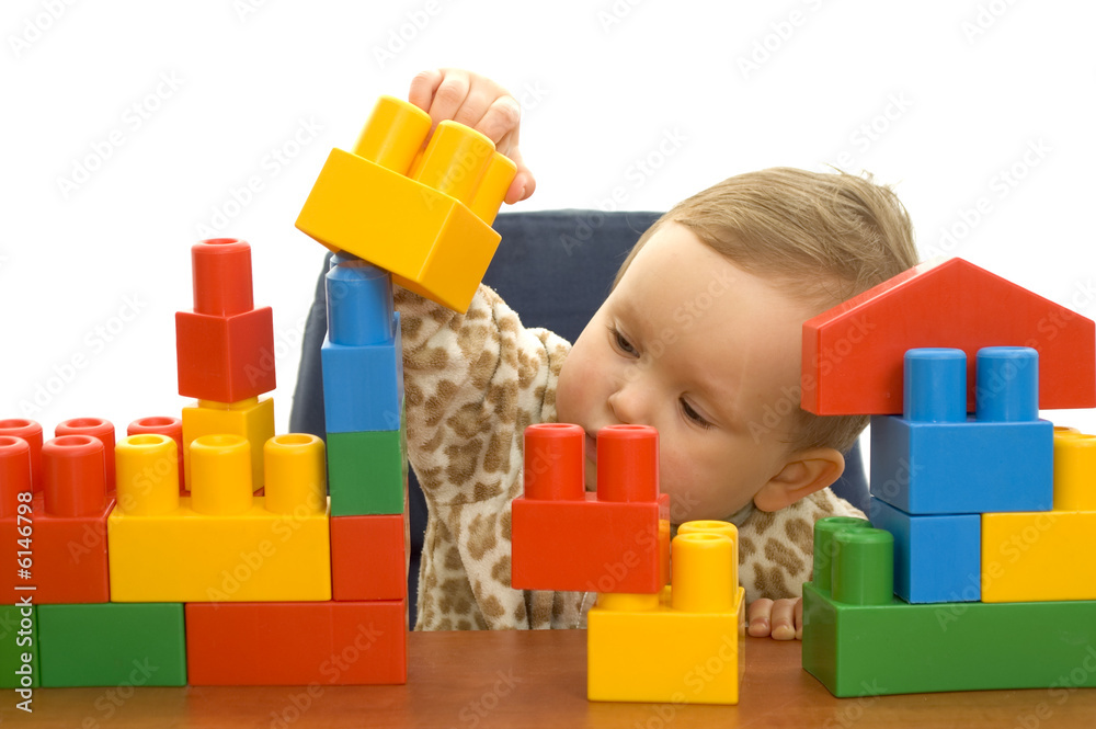 Cute baby girl with colorful blocks isolted background Cute baby girl with colorful blocks isolted background