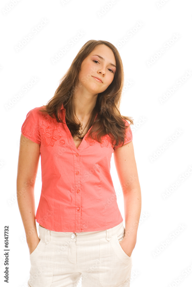 Carefree teenage girl isolated on white background Carefree teenage girl isolated on white background