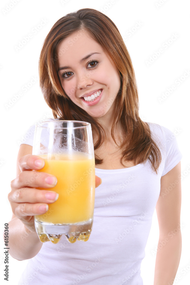 A pretty young woman drinking orange juice A pretty young woman drinking orange juice