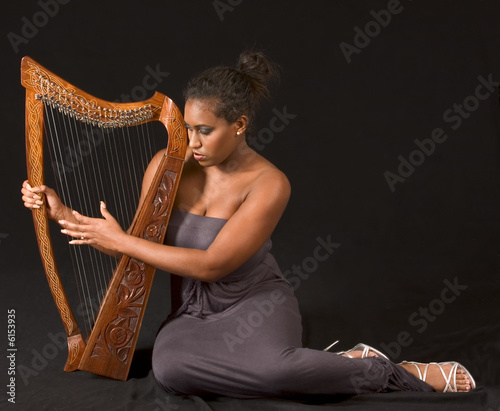 Valokuva portrait of young beautiful woman with harp