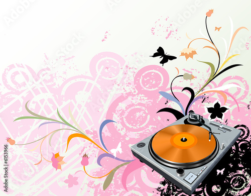 turntable on floral grunge ...