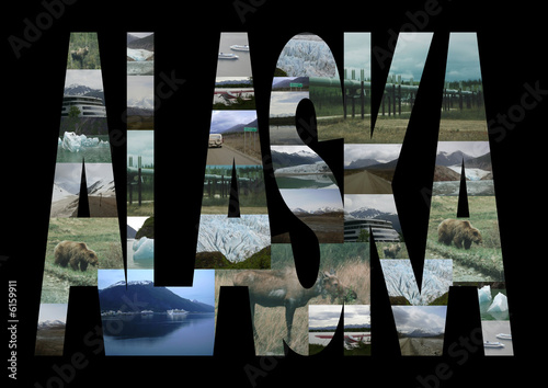 Alaska text with numerous Alaskan scenes