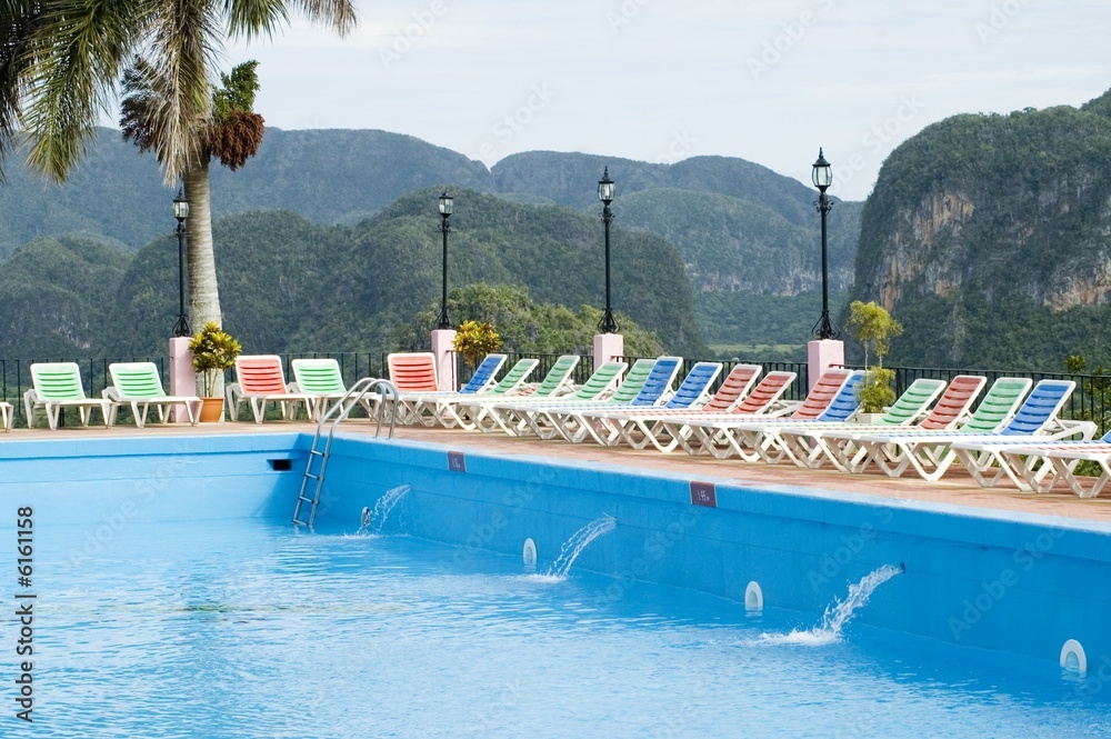 Hotel Pool by on tropical landscape, Pinar del Rio, Cuba