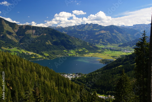 Zeller See surrounded by Alps in the clear summer day