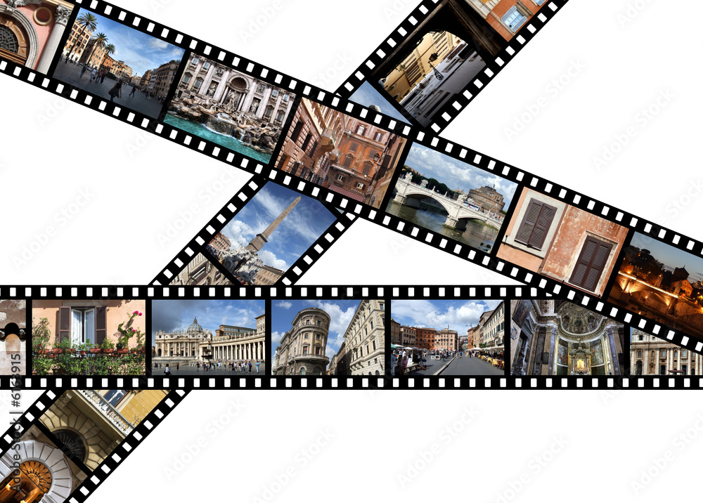 Film strips with travel photos. Rome, Italy, Europe.