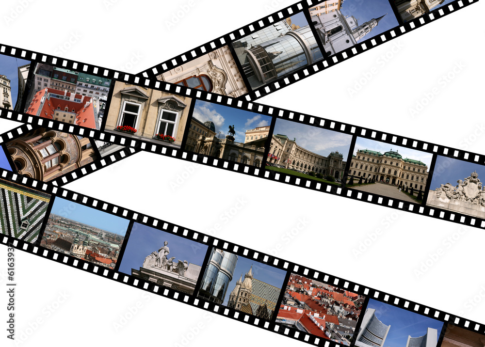 Film strips with travel photos. Vienna, Austria, Europe.