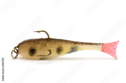 object on white spoon-bait with hook photo