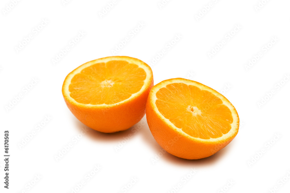 Two half-cut oranges isolated on white background Two half-cut oranges isolated on white background