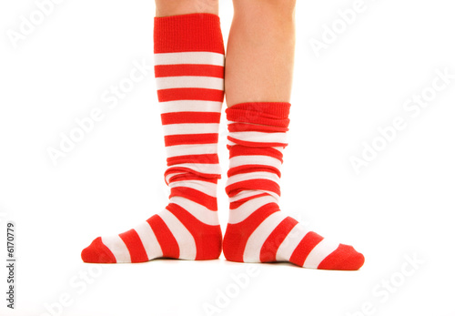 funny striped red socks isolated on white