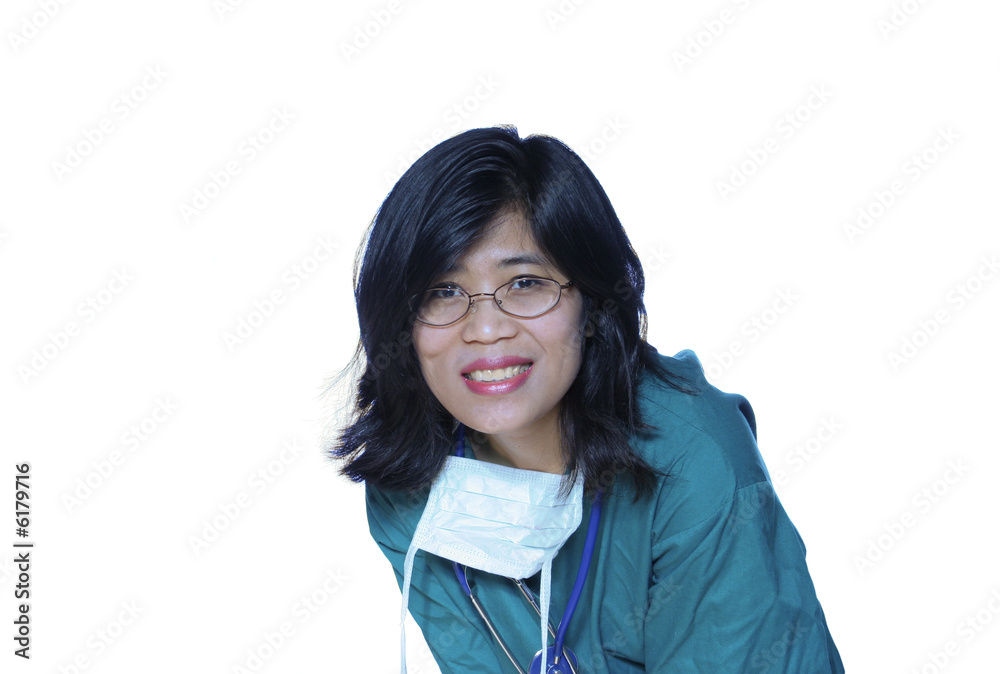 Kind nurse or doctor smiling and bending down 