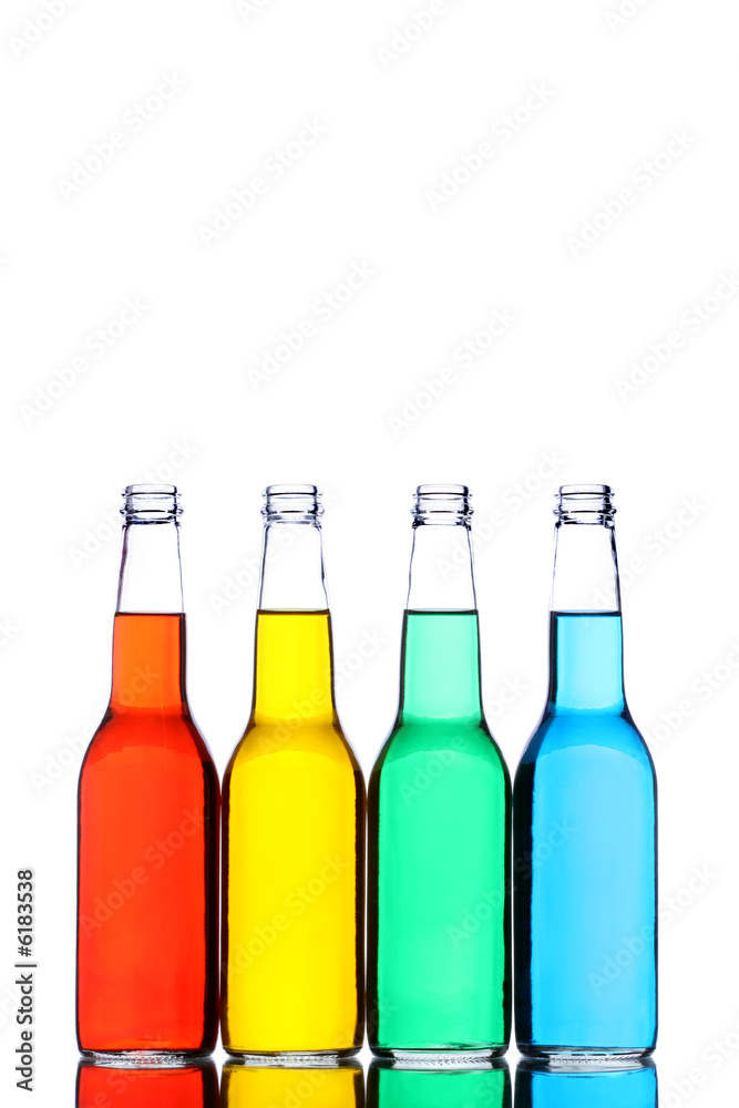 glass bottles with reflection and different colors isolated glass bottles with reflection and different colors isolated