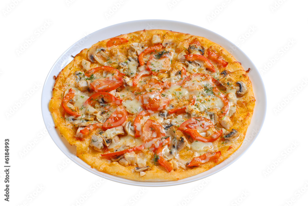 close-up pizza on white background isolated