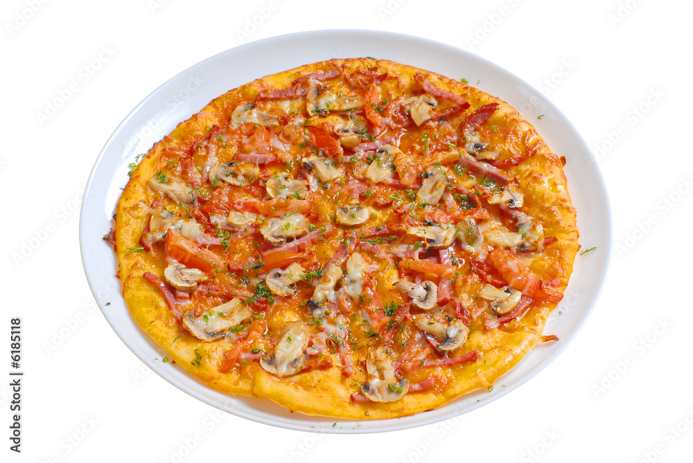 close-up pizza on white background isolated