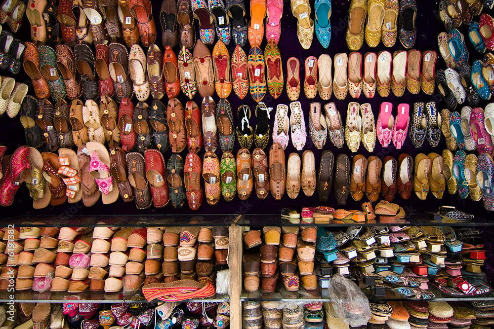 Stall of an indian leather slippers shop - Jodhpur, India