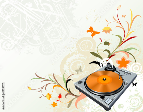 turntable on floral grunge ...