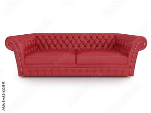 red sofa on white background