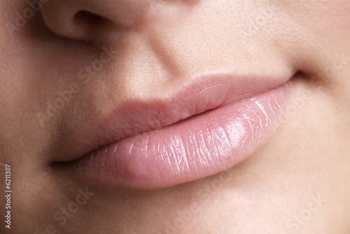 detail of a pink made up lip and nose photo