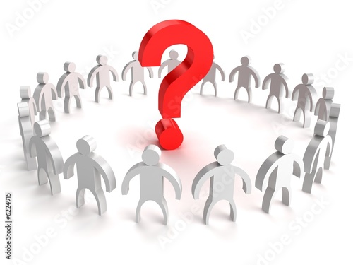 Team analysis. Abstract little men round the big question mark.