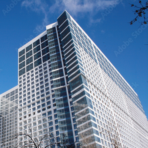 Modern building on background with blue sky