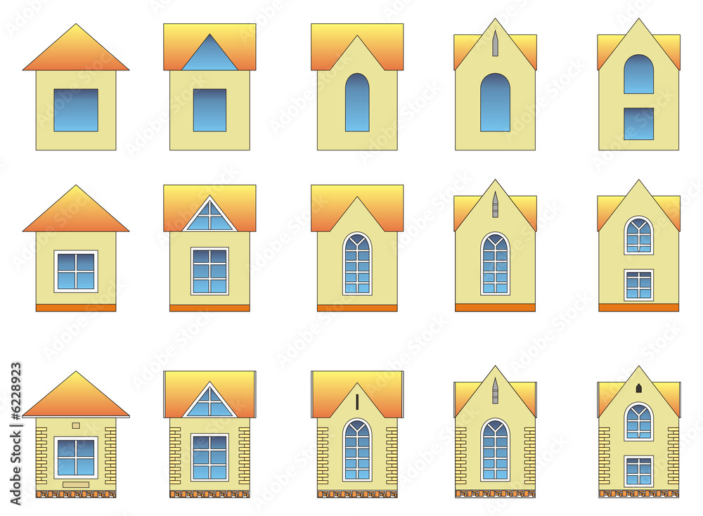 Set of different style house images with different detailing