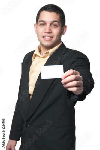 Man holding business card
